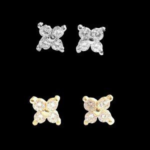 18kt Yellow Gold Plated or Sterling Silver CZ Flower Studs Earrings